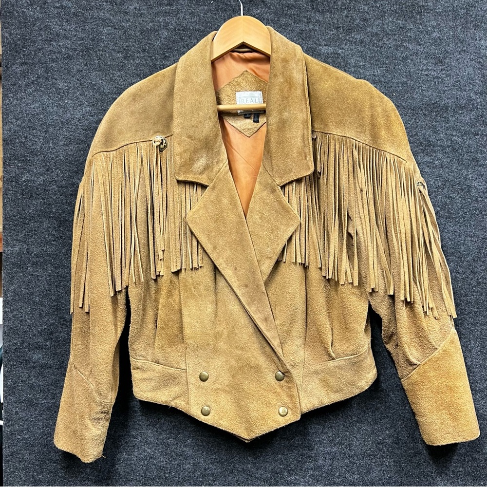 Tan Suede Leather Jacket with Fringe